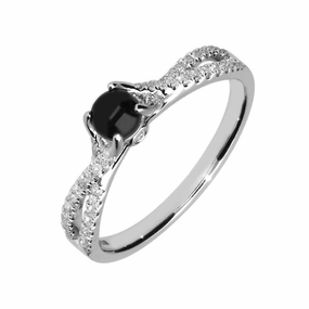 18ct White Gold Whitby Jet 0.30ct Diamond Twist Shank Ring