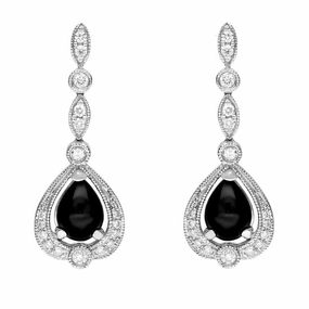 18ct White Gold Whitby Jet 0.31ct Diamond Pear Drop Earrings
