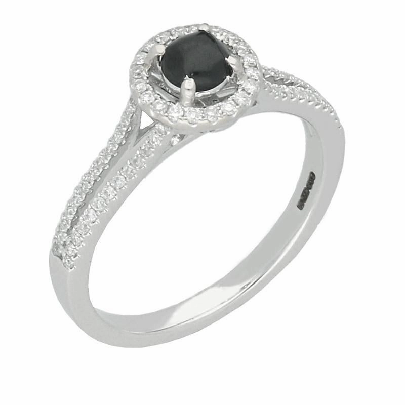18ct White Gold Whitby Jet 0.31ct Diamond Round Split Shank Ring