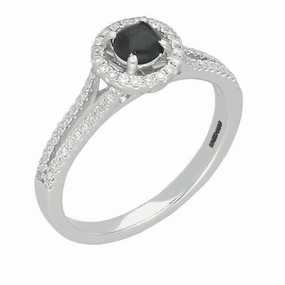 18ct White Gold Whitby Jet 0.31ct Diamond Round Split Shank Ring