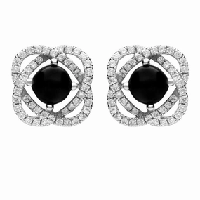 18ct White Gold Whitby Jet 0.31ct Diamond Swirl Stud Earrings