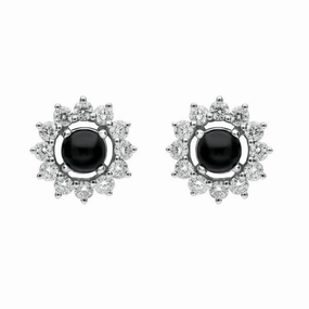 18ct White Gold Whitby Jet 0.65ct Diamond Round 2 in 1 Stud Earrings