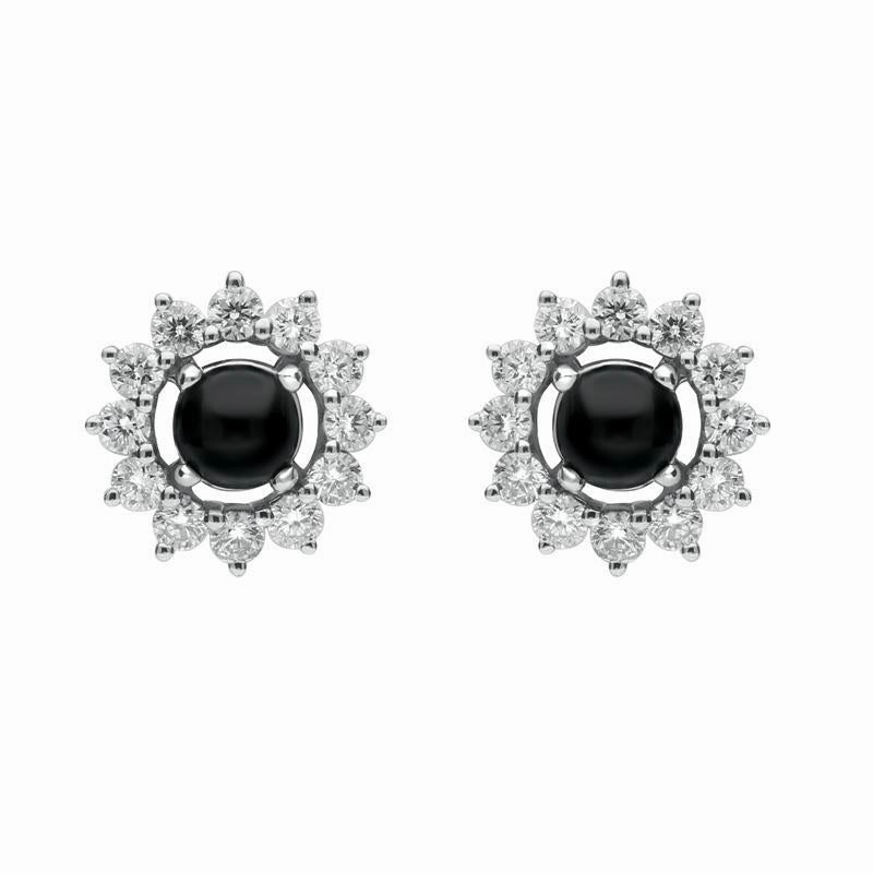 18ct White Gold Whitby Jet 0.65ct Diamond Round 2 in 1 Stud Earrings