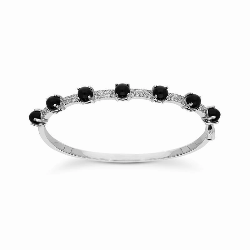 18ct White Gold Whitby Jet 0.72ct Diamond Alternating Stone Bangle D