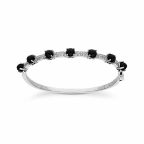 18ct White Gold Whitby Jet 0.72ct Diamond Alternating Stone Bangle D