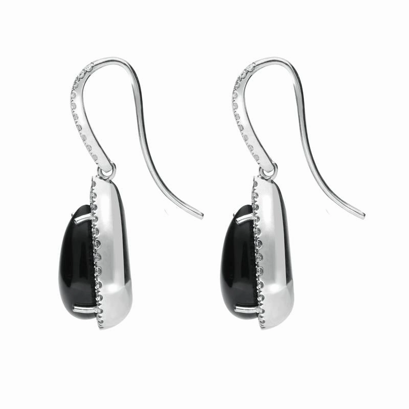 18ct White Gold Whitby Jet 0.73ct Diamond Pear Drop Earrings