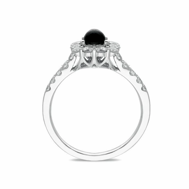 18ct White Gold Whitby Jet 0.77ct Diamond Cushion Shaped Ring