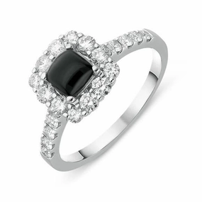 18ct White Gold Whitby Jet 0.77ct Diamond Cushion Shaped Ring