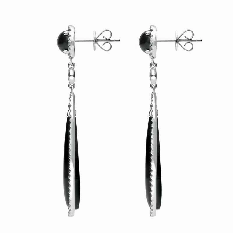 18ct White Gold Whitby Jet 0.92ct Diamond Drop Earrings