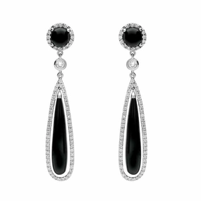 18ct White Gold Whitby Jet 0.92ct Diamond Drop Earrings