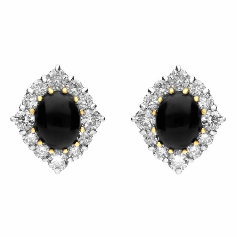 18ct White Gold Whitby Jet 1.50ct Diamond Oval Cluster Stud Earrings