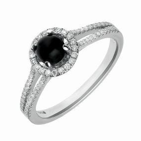18ct White Gold Whitby Jet and 0.26ct Diamond Round Split Shank Ring