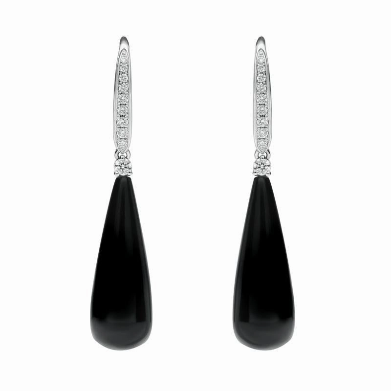 18ct White Gold Whitby Jet and Diamond Drop Earrings