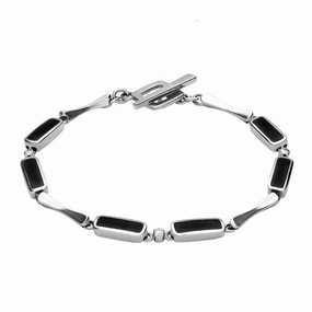 18ct White Gold Whitby Jet and Diamond Six Stone Oblong Bracelet