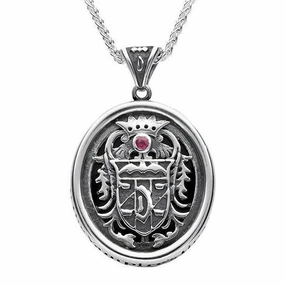 18ct White Gold Whitby Jet Blood Red Ruby Commemorative Dracula Necklace