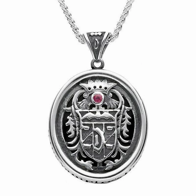 18ct White Gold Whitby Jet Blood Red Ruby Commemorative Dracula Necklace