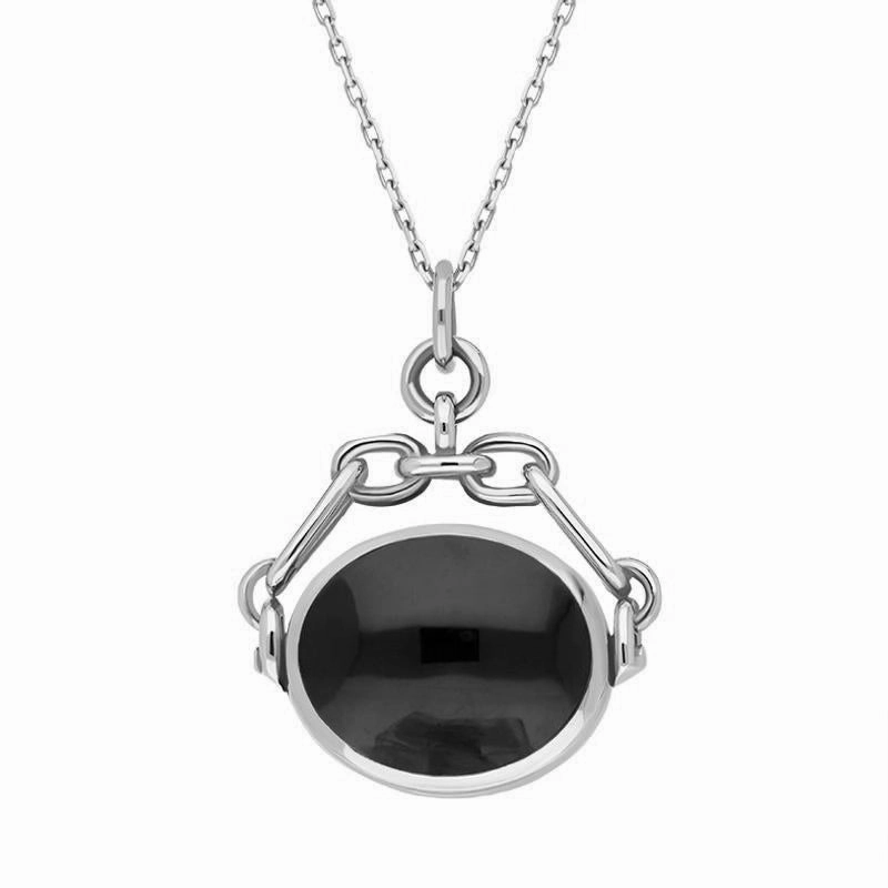 18ct White Gold Whitby Jet Blue John Double Sided Swivel Fob Necklace