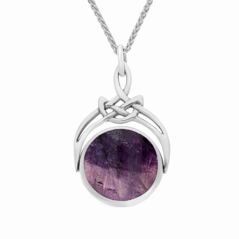 18ct White Gold Whitby Jet Blue John Round Swivel Fob Necklace