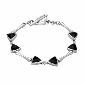 18ct White Gold Whitby Jet Diamond 6 Stone Curved Triangle Bracelet