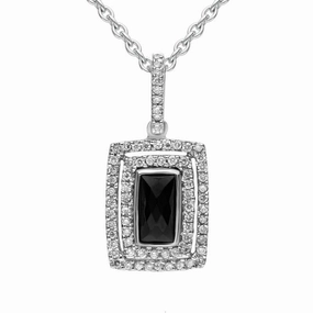 18ct White Gold Whitby Jet Diamond Double Row Faceted Oblong Necklace