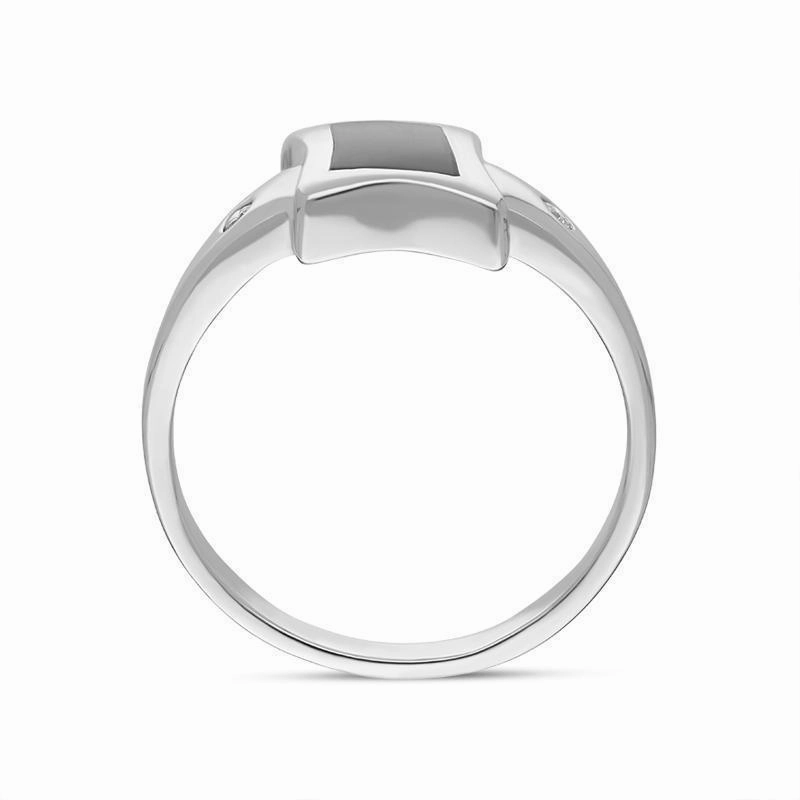 18ct White Gold Whitby Jet Diamond Freeform Square Shaped Ring