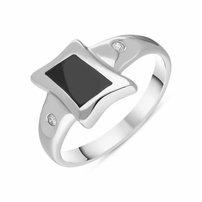 18ct White Gold Whitby Jet Diamond Freeform Square Shaped Ring