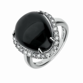 18ct White Gold Whitby Jet Diamond Large Curved Triangle Ring D