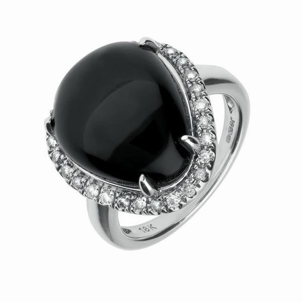 18ct White Gold Whitby Jet Diamond Large Curved Triangle Ring D