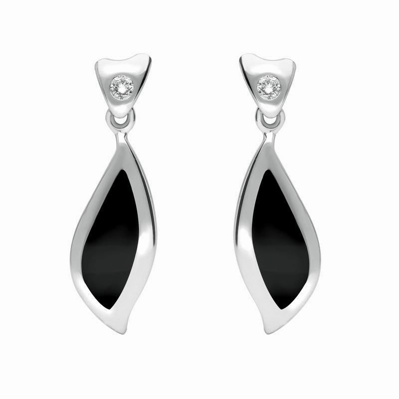 18ct White Gold Whitby Jet Diamond Leaf Shape Earrings D