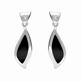 18ct White Gold Whitby Jet Diamond Leaf Shape Earrings D