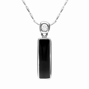 18ct White Gold Whitby Jet Diamond Oblong Necklace