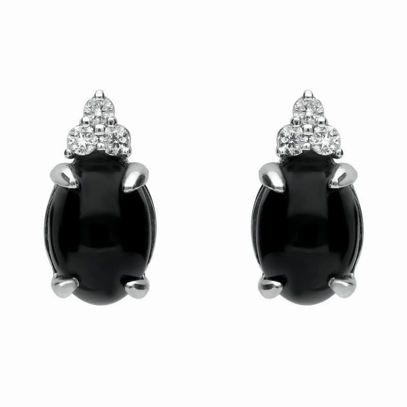 18ct White Gold Whitby Jet Diamond Oval Stud Earrings