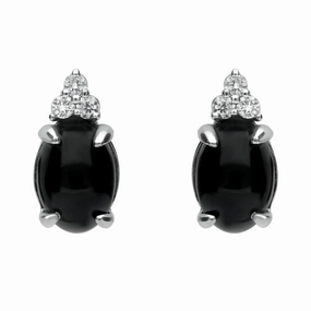18ct White Gold Whitby Jet Diamond Oval Stud Earrings