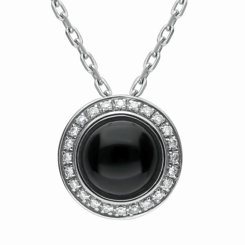 18ct White Gold Whitby Jet Diamond Round Pave Edge Necklace
