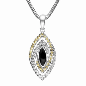 18ct White Gold Whitby Jet Diamond Sapphire Marquise Double Twist Necklace D
