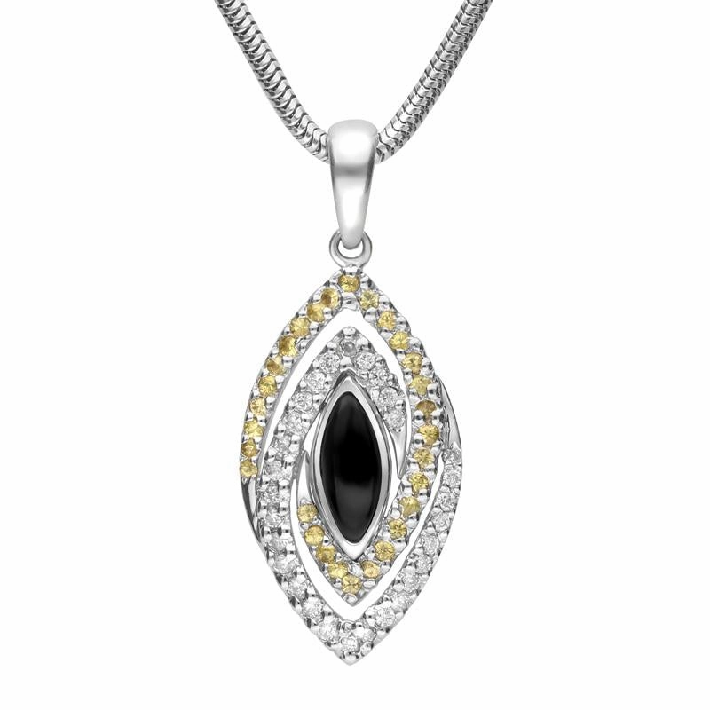 18ct White Gold Whitby Jet Diamond Sapphire Marquise Double Twist Necklace D