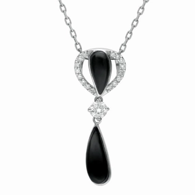 18ct White Gold Whitby Jet Diamond Two Stone Pear Shaped Necklace D