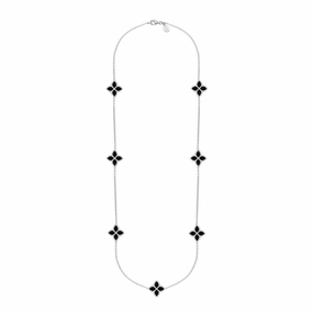 18ct White Gold Whitby Jet Eden Long Marquise Flower Necklace