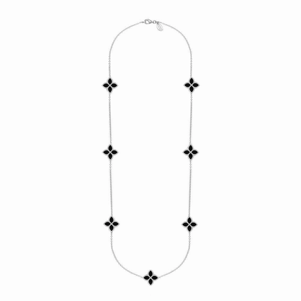 18ct White Gold Whitby Jet Eden Long Marquise Flower Necklace