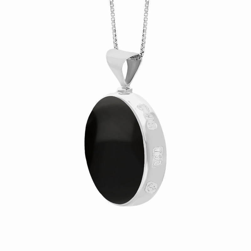18ct White Gold Whitby Jet Lapis King's Coronation Hallmark Double Sided Round Necklace D