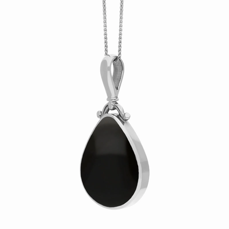18ct White Gold Whitby Jet Lapis Lazuli Double Sided Pear Fob Necklace