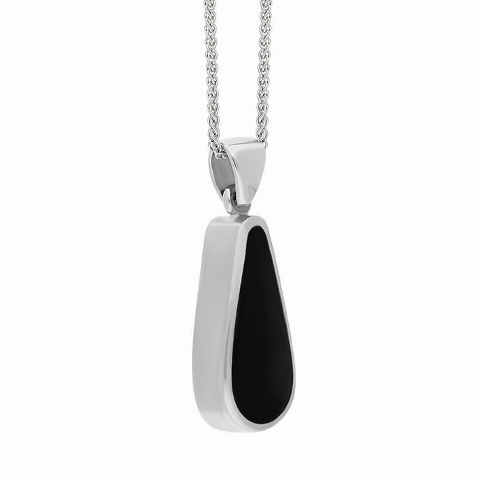 18ct White Gold Whitby Jet Lapis Lazuli Small Double Sided Pear Cut Fob Necklace