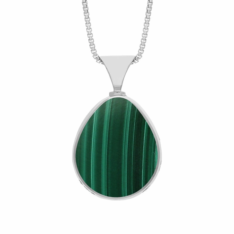 18ct White Gold Whitby Jet Malachite Queens Jubilee Hallmark Double Sided Pear-shaped Necklace D