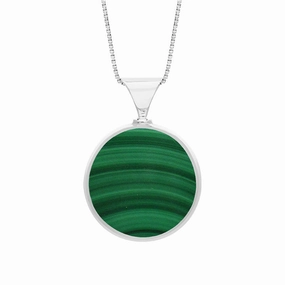 18ct White Gold Whitby Jet Malachite Queens Jubilee Hallmark Double Sided Round Necklace D