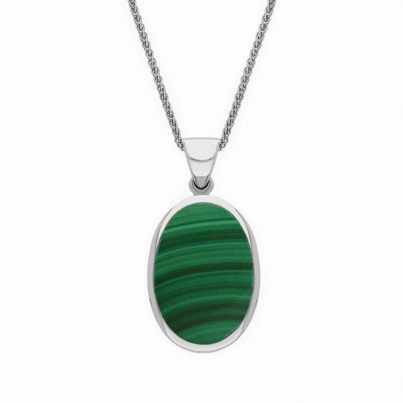 18ct White Gold Whitby Jet Malachite Small Double Sided Fob Necklace
