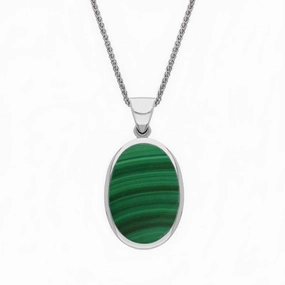 18ct White Gold Whitby Jet Malachite Small Double Sided Fob Necklace