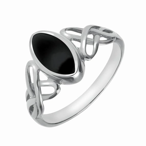 18ct White Gold Whitby Jet Marquise Celtic Ring