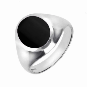 18ct White Gold Whitby Jet Medium Oval Signet Ring