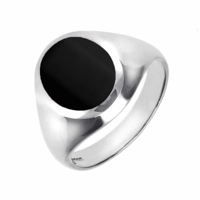 18ct White Gold Whitby Jet Medium Oval Signet Ring