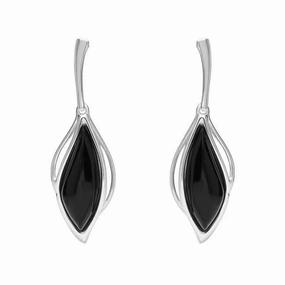 18ct White Gold Whitby Jet Open Marquise Drop Earrings